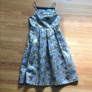 Silver metallic floral brocade party dress M